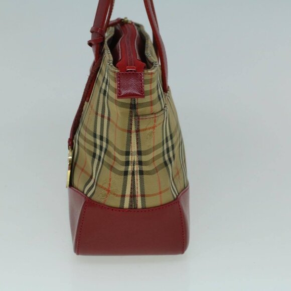 BURBERRY Nova Check Hand Bag Canvas Beige Red Auth - Picture 5 of 16